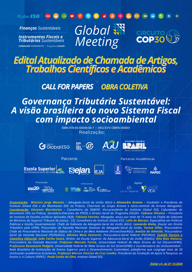 Capa do edital Governança Tributária Sustentável — Sistema Fiscal com impacto socioambiental