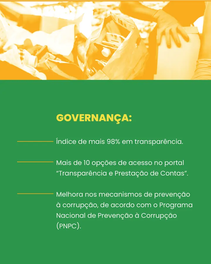 Página Governança com dados divulgados pelo TCU sobre transparência, acesso à prestação de contas e prevenção à corrupção.
