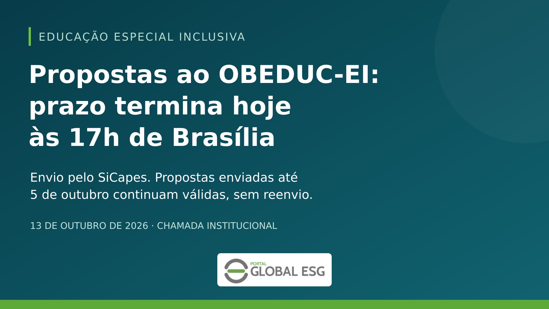 Prazo OBEDUC-EI: 13 de outubro de 2026, às 17h de Brasília.